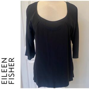 Eileen Fisher 100% Silk Tunic Scoop Neckline 3/4 Sleeve Simple Classic T…